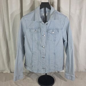 Croft & Barrow Blue & White Striped Denim Jacket Size M